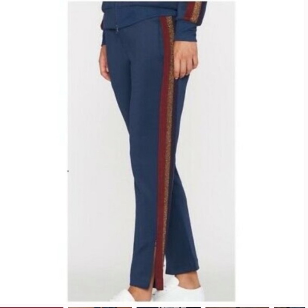 Pam & Gela navy gold burgundy stripe soft stretch pants